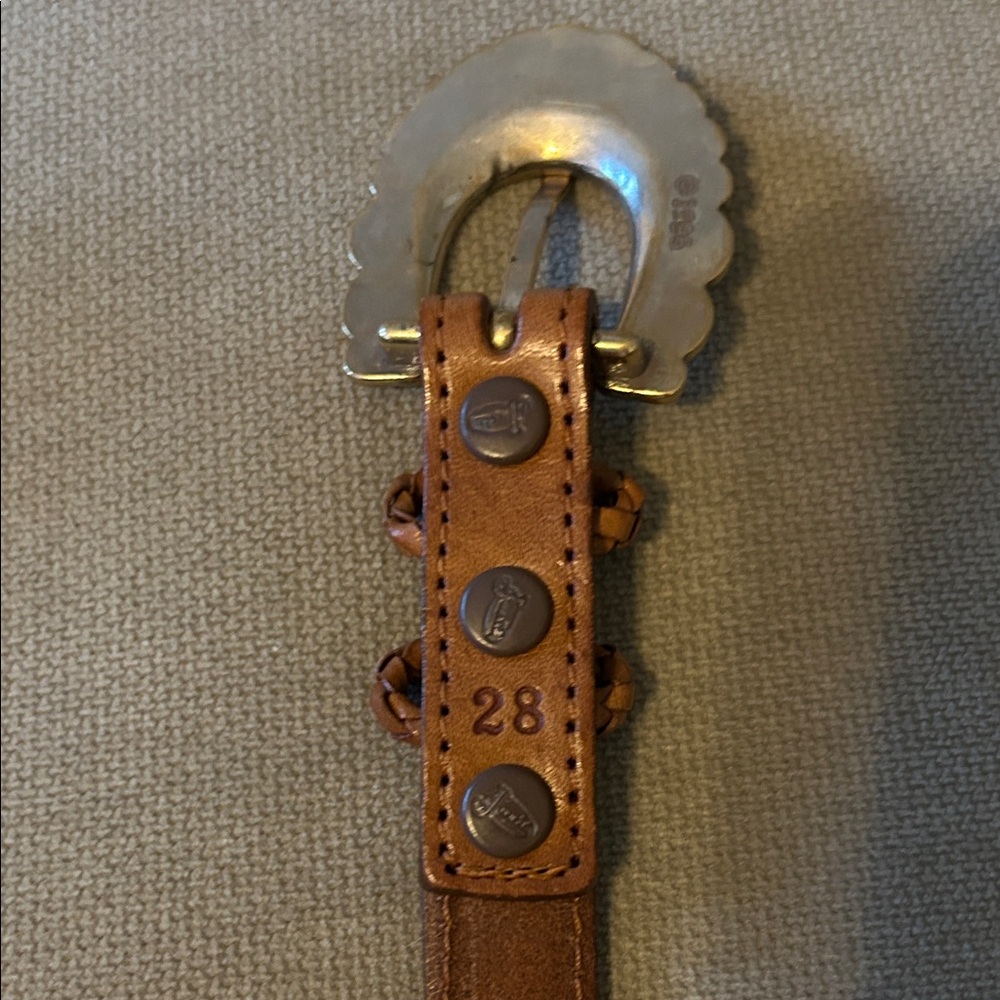 Justin Tan Leather Belt with Ornate Silver Buckle like new size 28 - Picture 3 of 7